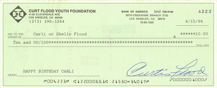 1994 Curt Flood Signed Check (Beckett)